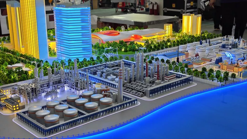 产城融合化工产业园规划沙盘模型厂家｜城市综合体 + 化工厂区一体化展示沙盘模型定制工厂